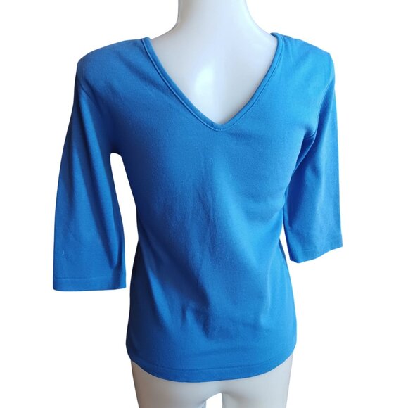 Medium True Vintage V-Neck 3/4 Sleeve Single Stitch 1980's Mom T-shirt Top - Picture 5 of 6